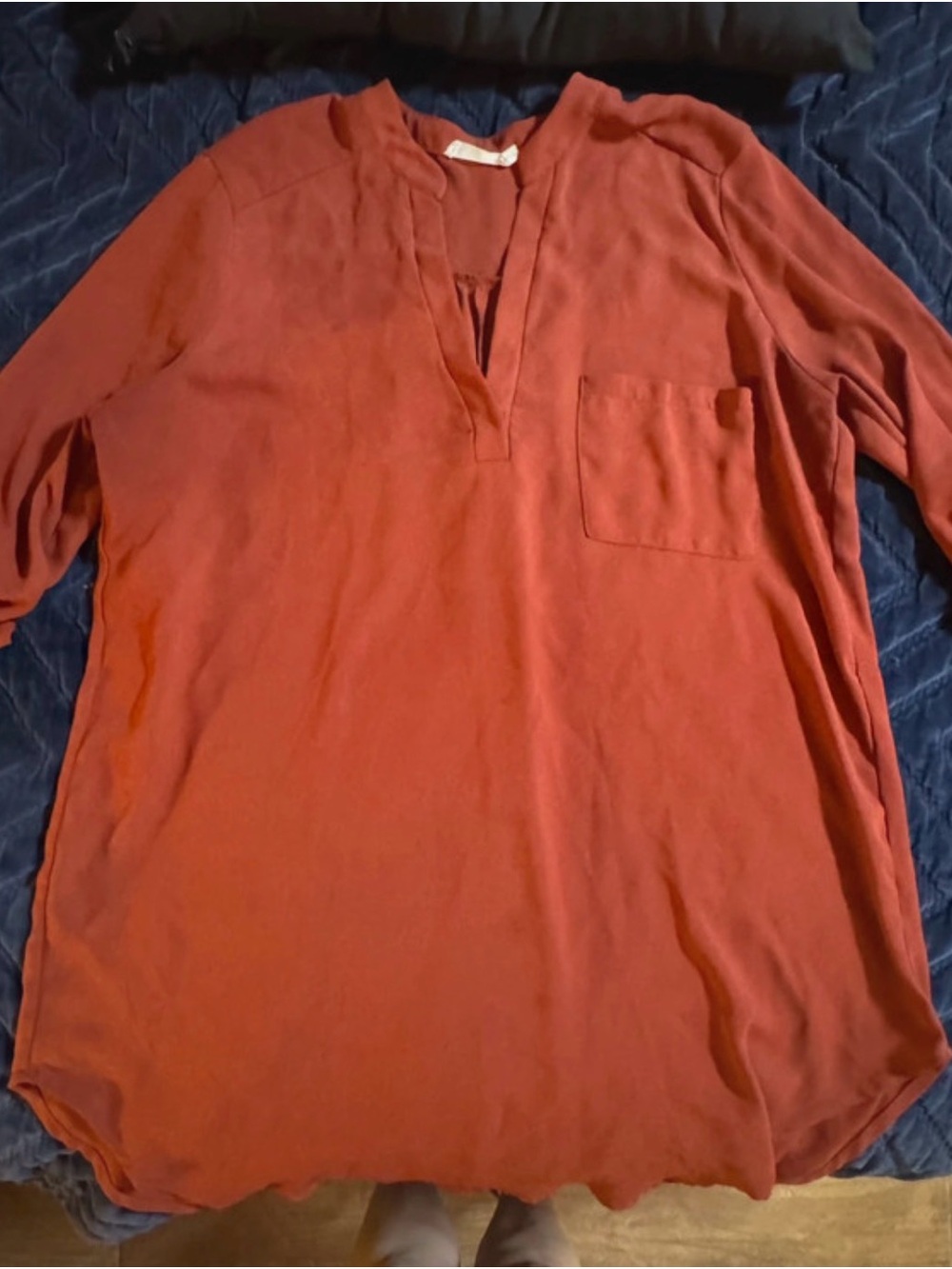 Lush woman Rust-Orange Long Sleeve V-Neck Shirt with Chest Pocket